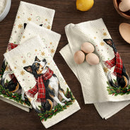 Art Design,Christmas,Pet Lovers,Photo - Pet With Fall Leaves,Happy - Custom Photo Watercolor Christmas Dog Pet Lover Gift - Personalized Kitchen Towel