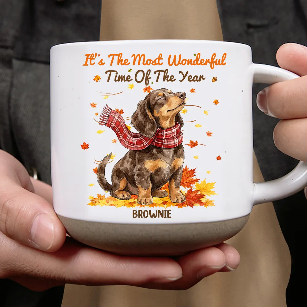 Art Design,Cozy,Pet Lovers,Photo - Pet With Fall Leaves - Custom Photo Watercolor Fall Leaves Dog Pet Lovers Portrait - Personalized Pottery Mug