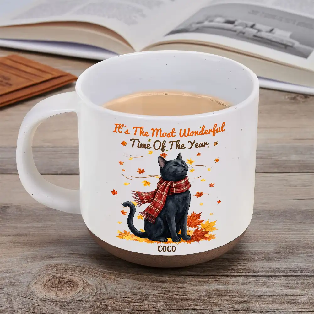 Art Design,Cozy,Pet Lovers,Photo - Pet With Fall Leaves - Custom Photo Watercolor Fall Leaves Dog Pet Lovers Portrait - Personalized Pottery Mug