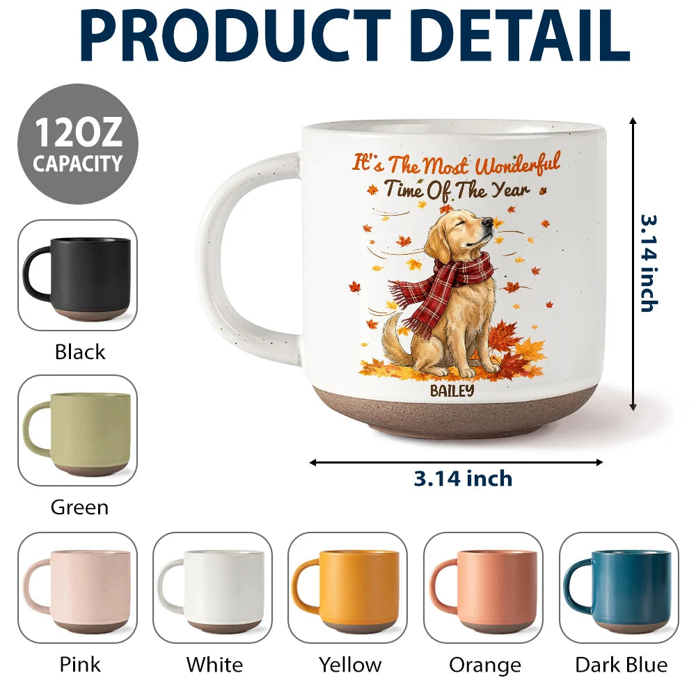 Art Design,Cozy,Pet Lovers,Photo - Pet With Fall Leaves - Custom Photo Watercolor Fall Leaves Dog Pet Lovers Portrait - Personalized Pottery Mug