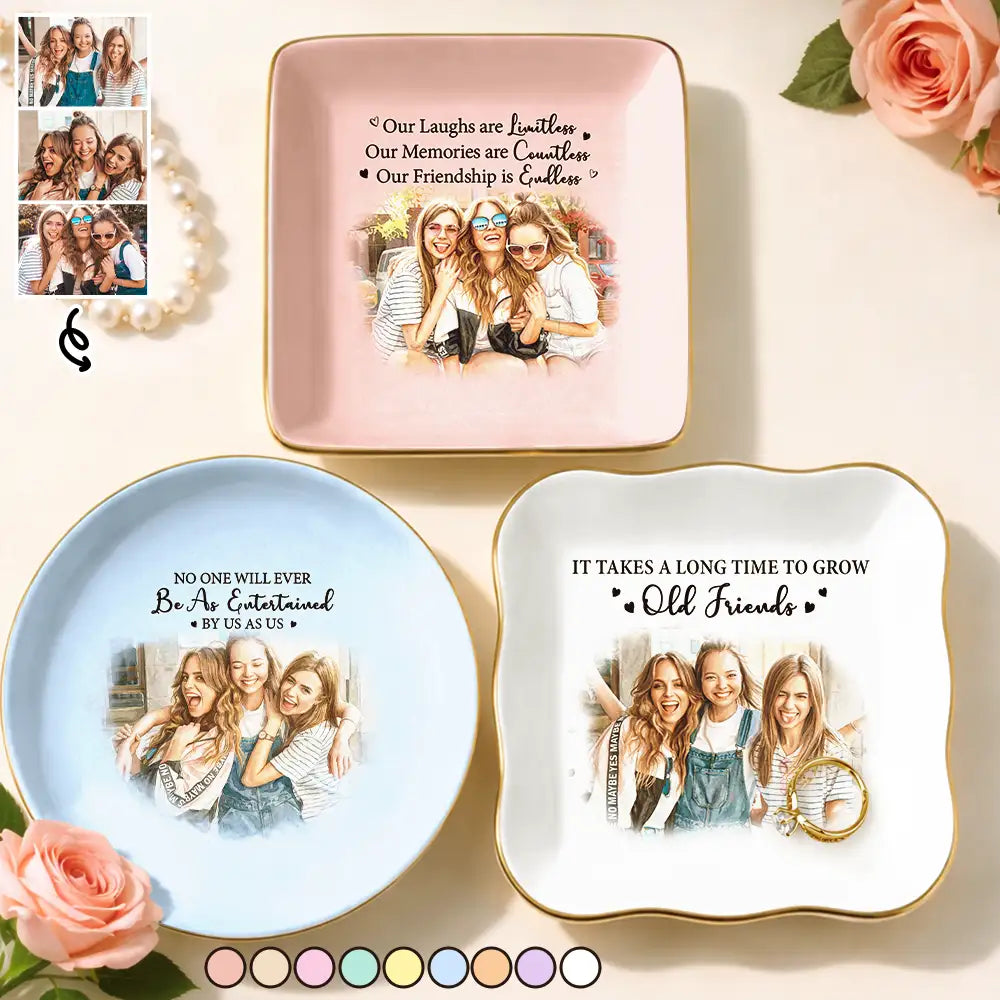 Custom Photo,Art Design,Gift For Bestie,Humorous,Photo - Watercolor - With BG - Custom Photo Watercolor Painting A True Friendship Is A Journey Without An End - Personalized Ring Dish
