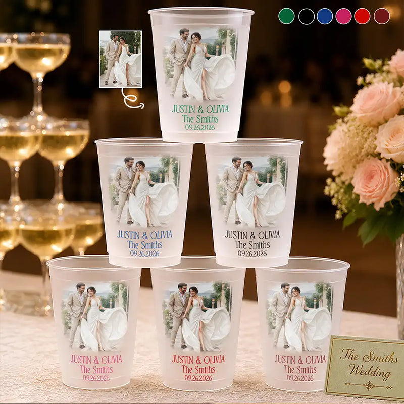Gift For Couples,Married Couple,Custom Photo,Art Design,Wedding,Romantic,Photo - Watercolor - With BG - Custom Photo Watercolor Painting Couples Wedding Engaged Bachelor Party - Personalized Frosted Cups
