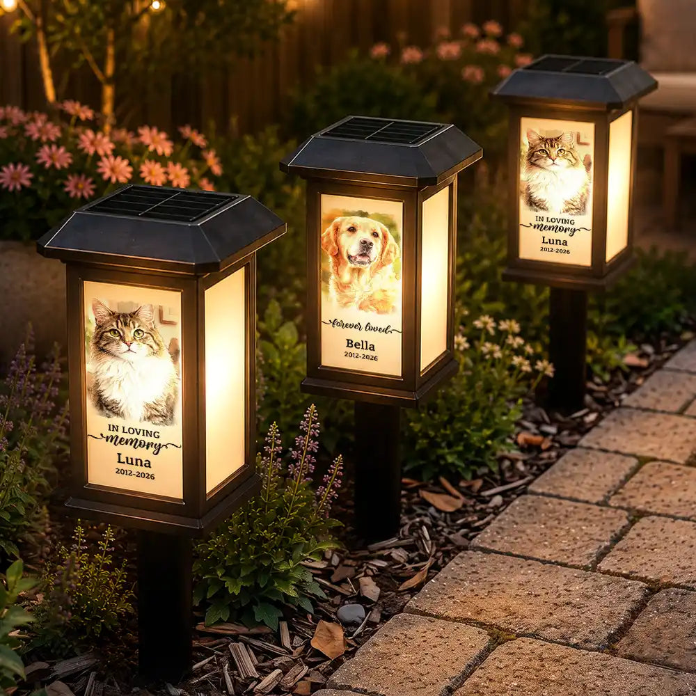 Art Design,Christmas,Sympathetic,Pet Lovers,Memorial,Photo - Watercolor - With BG - Custom Photo Watercolor Painting Memorial Dog Cat Forever Loved - Personalized Solar Garden Light