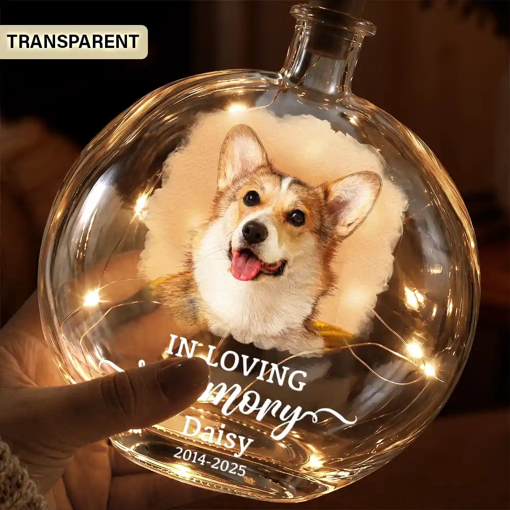 Art Design,Christmas,Pet Memorial,Sympathetic,Pet Lovers,Memorial,Photo - Watercolor - With BG - Custom Photo Watercolor Painting Memorial Pet Forever Loved - Personalized Round Flat Bottle Light