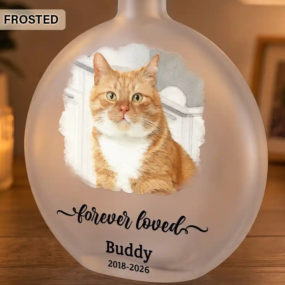 Art Design,Christmas,Pet Memorial,Sympathetic,Pet Lovers,Memorial,Photo - Watercolor - With BG - Custom Photo Watercolor Painting Memorial Pet Forever Loved - Personalized Round Flat Bottle Light