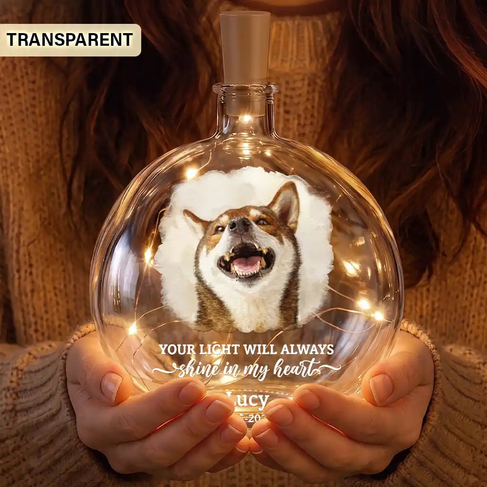 Art Design,Christmas,Pet Memorial,Sympathetic,Pet Lovers,Memorial,Photo - Watercolor - With BG - Custom Photo Watercolor Painting Memorial Pet Forever Loved - Personalized Round Flat Bottle Light