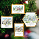 Art Design,Christmas,Family,Photo - Watercolor - With BG,Happy - Custom Photo Watercolor Painting Our First Home - Personalized Metal Frame Ornament