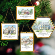 Art Design,Christmas,Family,Photo - Watercolor - With BG,Happy - Custom Photo Watercolor Painting Our First Home - Personalized Metal Frame Ornament