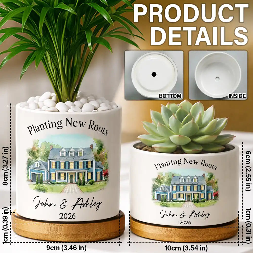 Art Design,New House,Gift For Couples,Photo - Watercolor - With BG,Happy - Custom Photo Watercolor Painting Planting New Roots New Home Just Married - Personalized Plant Pot