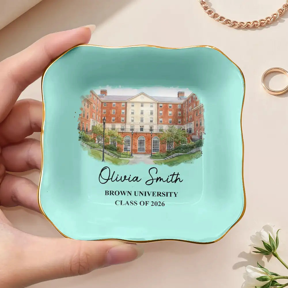 Gift For Women,Gift For Men,Graduation,Gift For Yourself,Happy,Photo - Watercolor (with BG) - Custom Photo Watercolor Painting University Image - Personalized Ring Dish