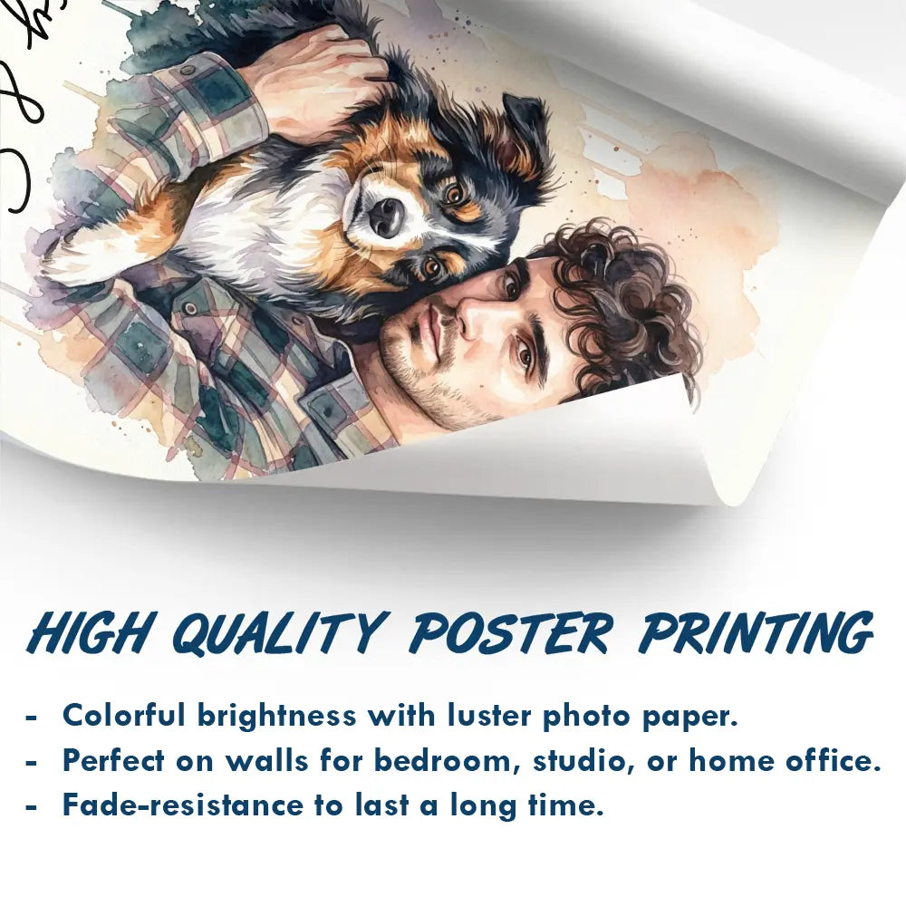 Custom Photo, Art Design, Pet Lovers, Cozy, Photo - Watercolor Human Hugging Pet - Custom Photo Watercolor Pet Lovers Dog Cat Pet Lover - Personalized Poster