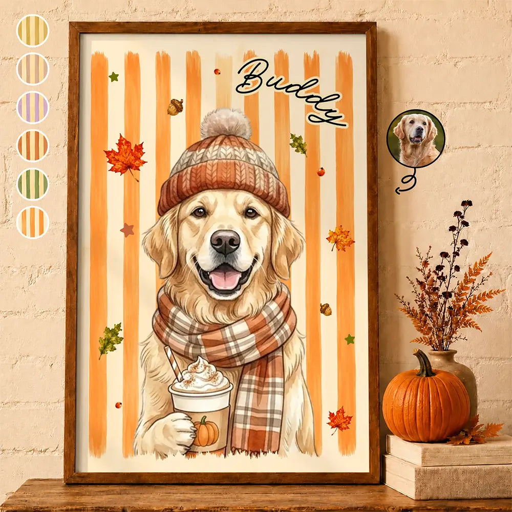 Custom Photo Watercolor Pet With Autumn Accessories Autumn Lovely Dog ...