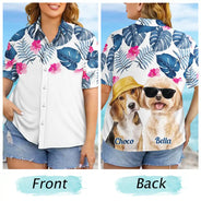 Custom Photo, Art Design, Summer, Pet Lovers, Playful, Photo - Watercolor Summer Pet With Accessories - Custom Photo Watercolor Pet With Summer Accessories - Personalized Hawaiian Shirt