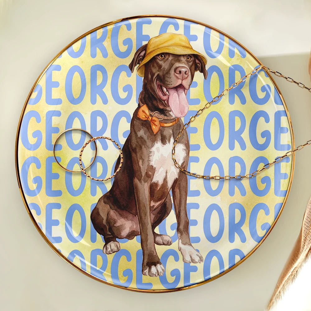 Top Market, Adorable, Art Design, Pet Lovers, Photo - Watercolor Summer Pet With Accessories - Custom Photo Watercolor Pet With Summer Accessories Cute Dog Cat Portrait - Personalized Ring Dish