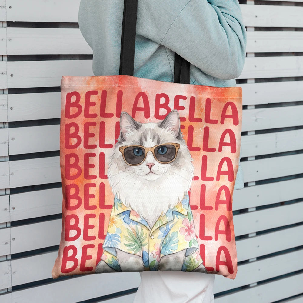 Top Market, Adorable, Art Design, Custom Photo, Summer, Pet Lovers, Photo - Watercolor Summer Pet With Accessories - Custom Photo Watercolor Pet With Summer Accessories Cute Dog Cat Portrait - Personalized Tote Bag