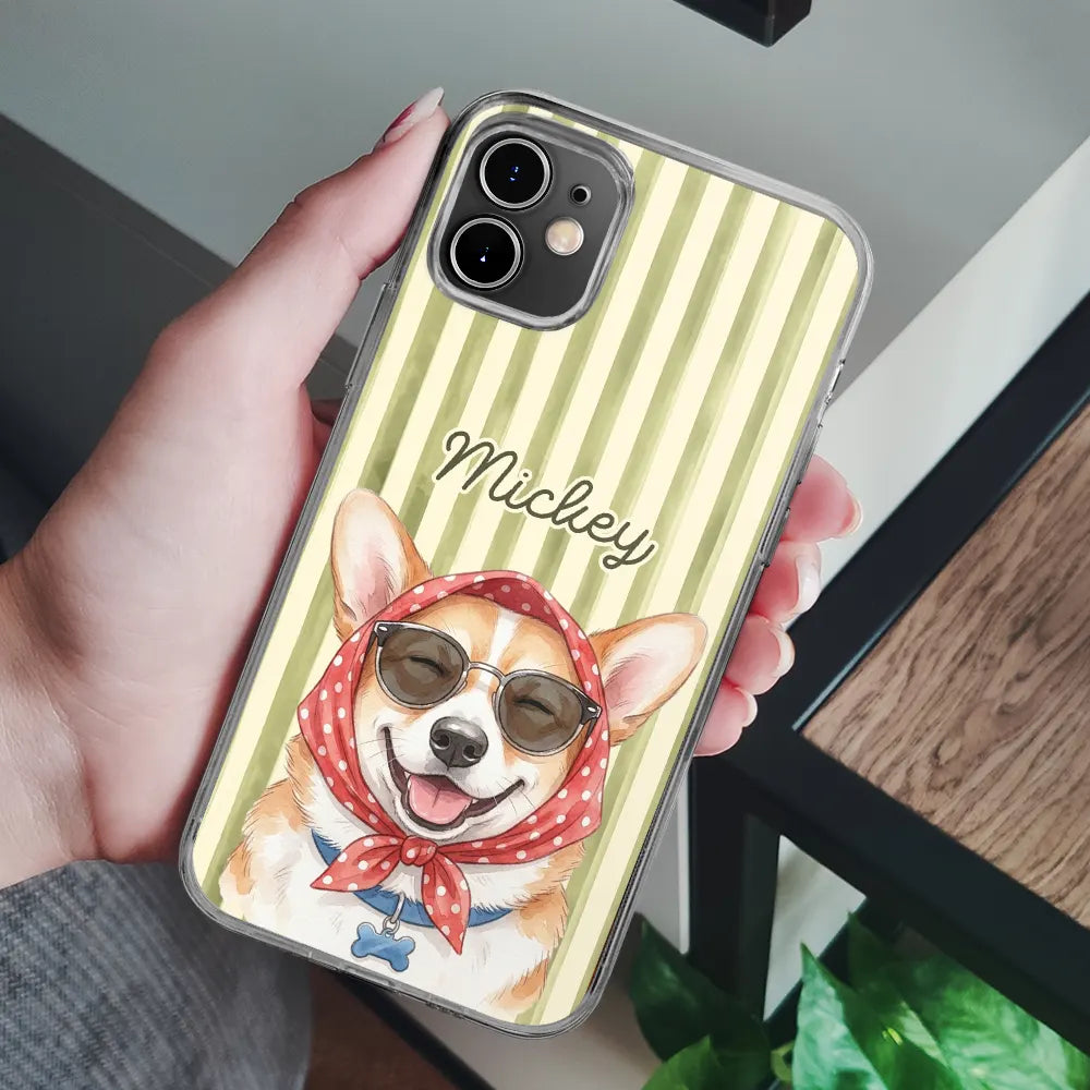 Custom Photo, Art Design, Summer, Pet Lovers, Playful, Photo - Watercolor Summer Pet With Accessories - Custom Photo Watercolor Pet With Summer Accessories Pet Portrait - Personalized Clear Phone Case
