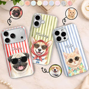 Custom Photo, Art Design, Summer, Pet Lovers, Playful, Photo - Watercolor Summer Pet With Accessories - Custom Photo Watercolor Pet With Summer Accessories Pet Portrait - Personalized Clear Phone Case