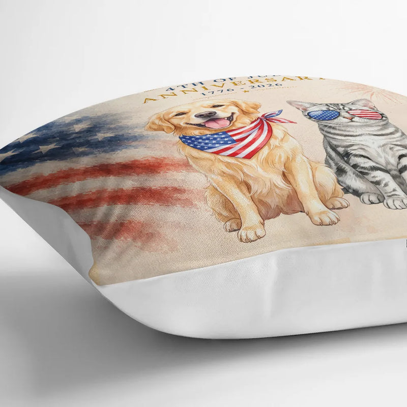 America 250th, Custom Photo, Independence Day, Art Design, Pet Lovers, Playful, Photo - US Theme Accessories Watercolor - Custom Photo Watercolor With US Accessories 250th Anniversary Fourth Of July - Personalized Pillow