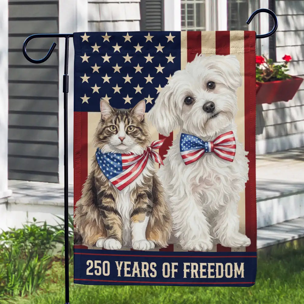 America 250th,Custom Photo,Independence Day,Art Design,Pet Lovers,Playful,Photo - US Theme Accessories Watercolor - Custom Photo Watercolor With US Accessories Dog Cat 250 Years Of Freedom Vintage - Personalized Flag