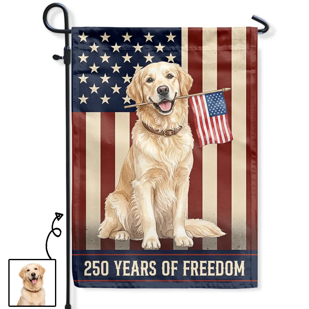 America 250th,Custom Photo,Independence Day,Art Design,Pet Lovers,Playful,Photo - US Theme Accessories Watercolor - Custom Photo Watercolor With US Accessories Dog Cat 250 Years Of Freedom Vintage - Personalized Flag