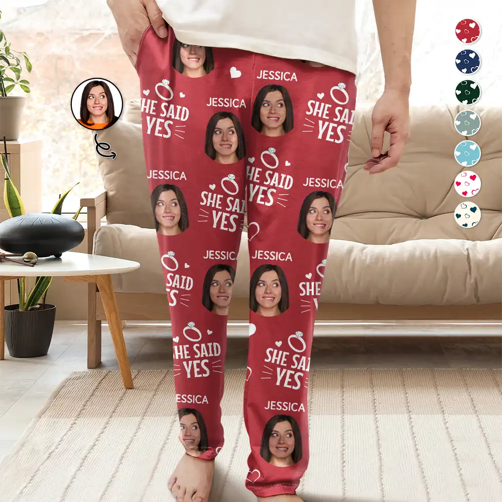 Engaged,Gift For Husband,Gift For Wife,Gift For Couples,Christmas - Custom Photo We Officially Said Yes - Personalized Pajama Pants