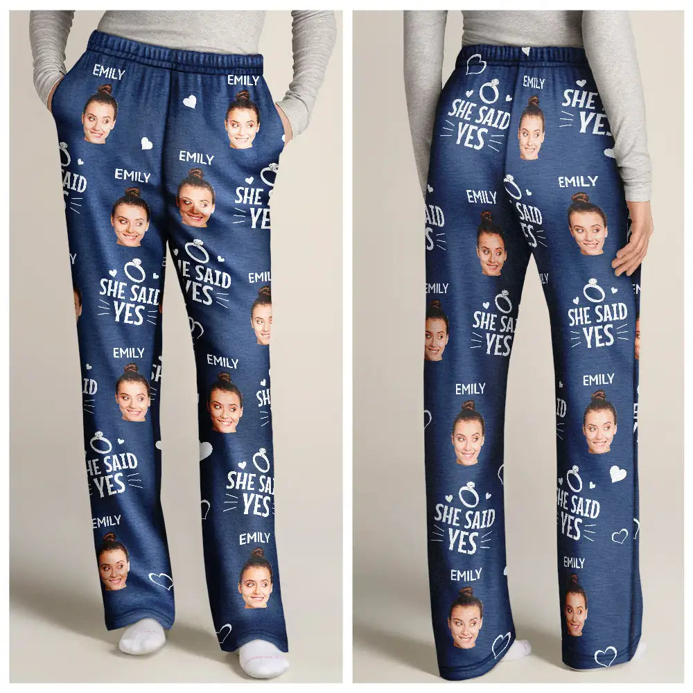 Engaged,Gift For Husband,Gift For Wife,Gift For Couples,Christmas - Custom Photo We Officially Said Yes - Personalized Pajama Pants
