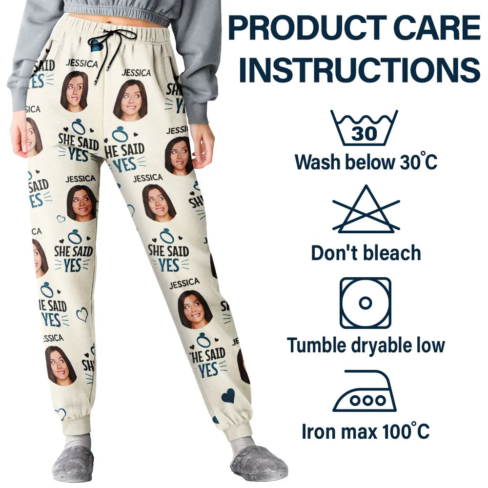 Engaged,Gift For Husband,Gift For Wife,Gift For Couples,Christmas - Custom Photo We Officially Said Yes - Personalized Pajama Pants