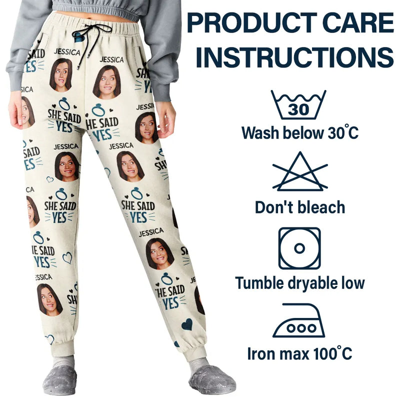 Engaged,Gift For Husband,Gift For Wife,Gift For Couples,Christmas - Custom Photo We Officially Said Yes - Personalized Pajama Pants