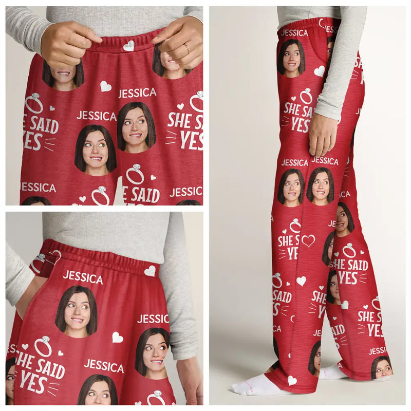 Engaged,Gift For Husband,Gift For Wife,Gift For Couples,Christmas - Custom Photo We Officially Said Yes - Personalized Pajama Pants