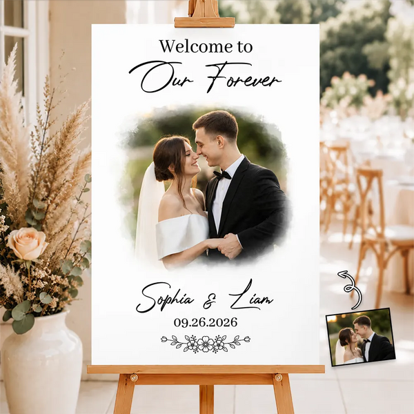 Custom Photo, Gift For Couples, Wedding, Romantic, Upload Full Photo - Custom Photo Wedding Couple Welcome To Our Forever - Personalized Poster