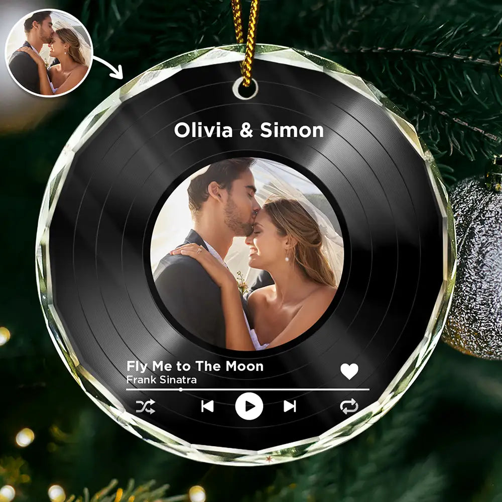 Custom Photo Wedding Song Favorite Couple Song - Personalized Circle Glass Ornament