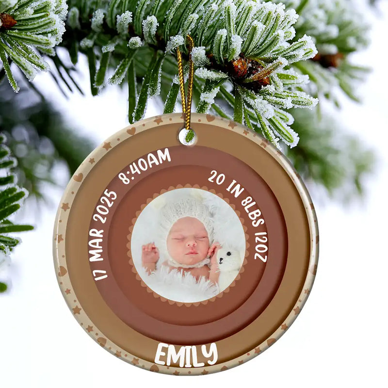Christmas, Family, New baby, Happy - Custom Photo Welcome To The World Baby Stats - Personalized Circle Ceramic Ornament