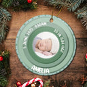 Christmas, Family, New baby, Happy - Custom Photo Welcome To The World Baby Stats - Personalized Circle Ceramic Ornament