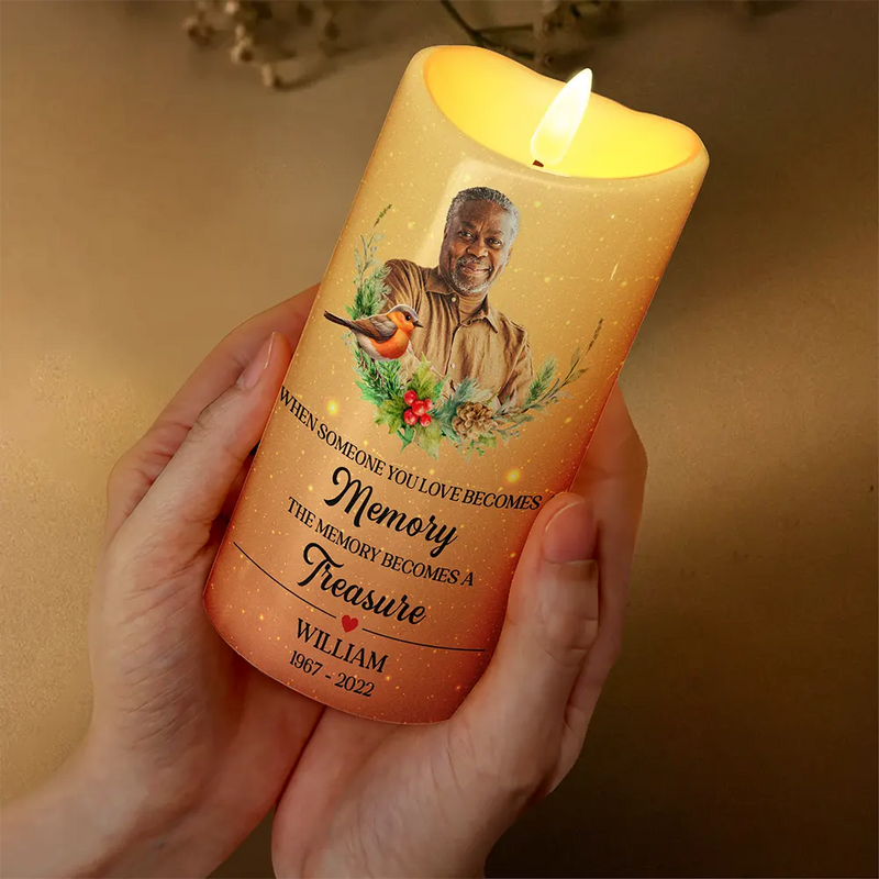 Family, Gift For Women, Gift For Men, Memorial, Sad, Christmas - Custom Photo When Someone You Love Becomes A Memory Memorial - Personalized Flameless LED Candle