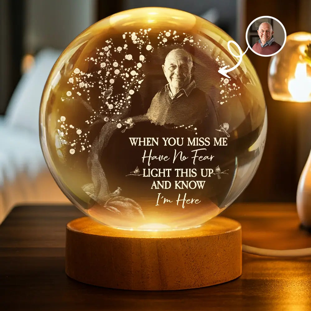 Lampe globe en cristal personnalisée avec photo « Quand tu me manques »