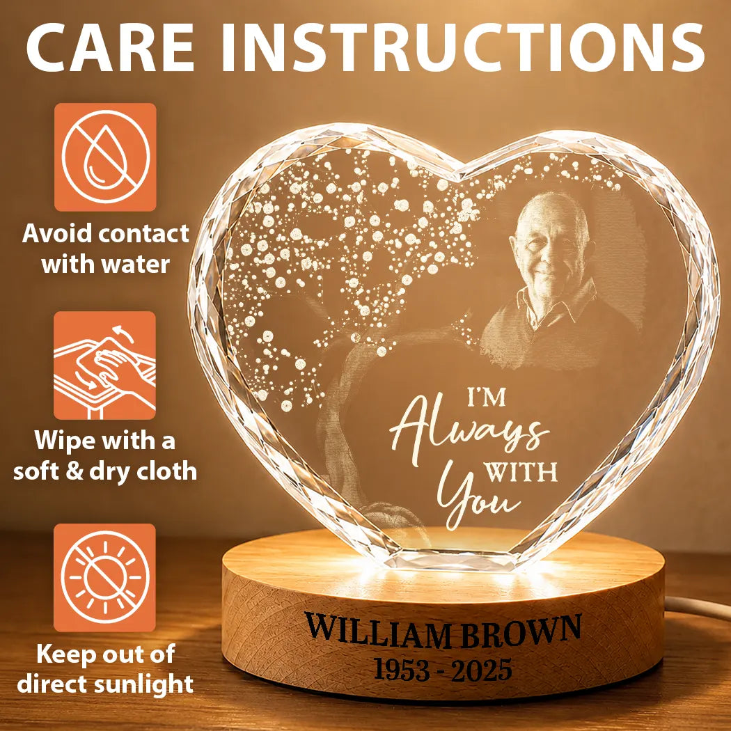 Memorial, Family, Parents, Gift For Grandparents, Gift For Sibling, Sad - Custom Photo When You Miss Me Have No Fear Memorial - Personalized Crystal Heart Shaped Lamp