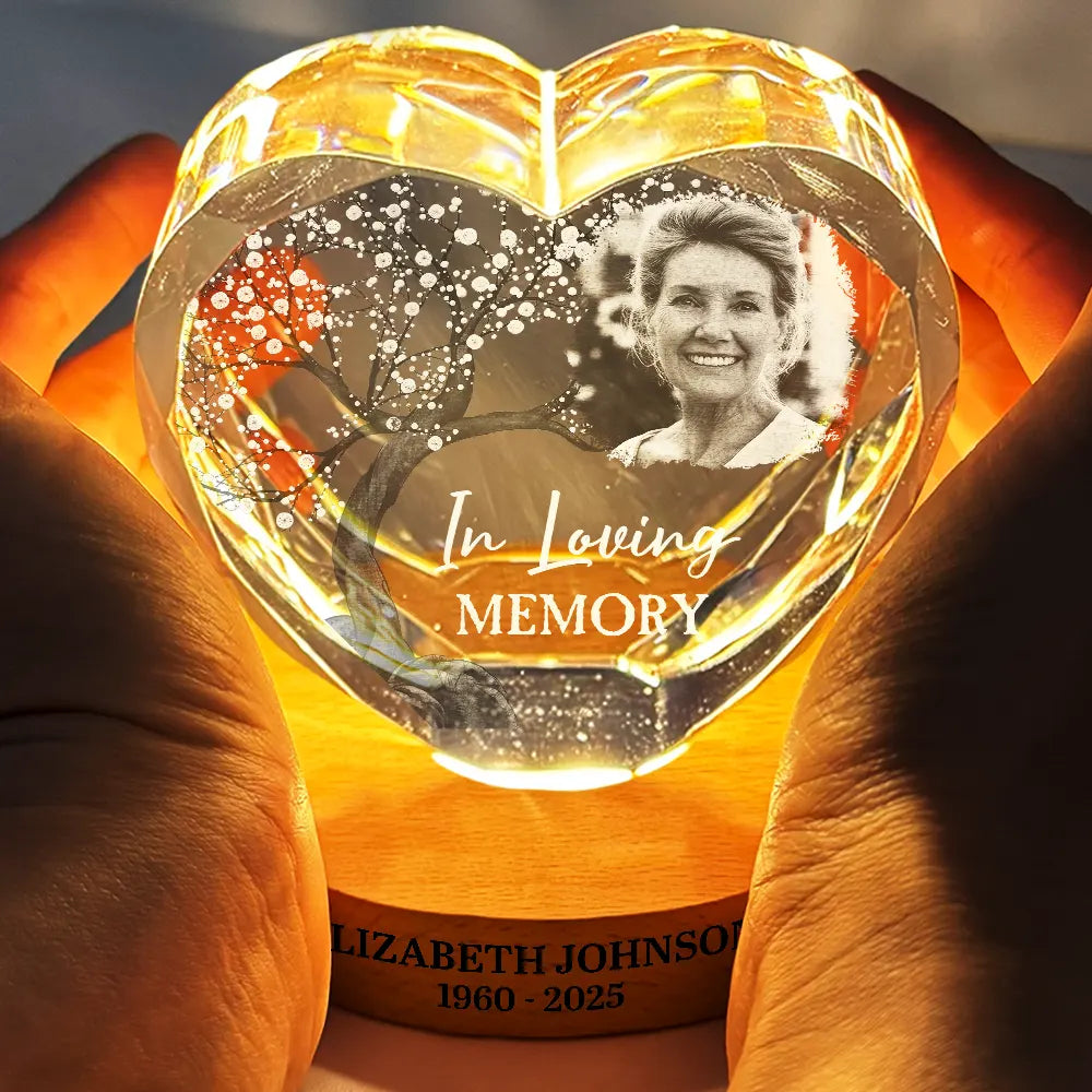 Memorial, Family, Parents, Gift For Grandparents, Gift For Sibling, Sad - Custom Photo When You Miss Me Have No Fear Memorial - Personalized Crystal Heart Shaped Lamp