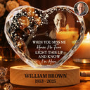 Memorial, Family, Parents, Gift For Grandparents, Gift For Sibling, Sad - Custom Photo When You Miss Me Have No Fear Memorial - Personalized Crystal Heart Shaped Lamp