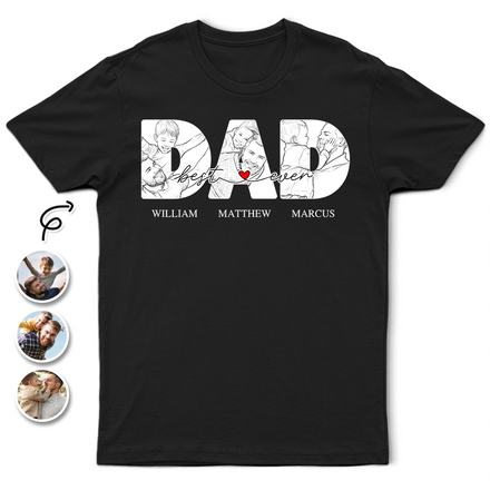 Custom Photo White Pencil Sketch Art Best Dad Papa Ever - Personalized T Shirt