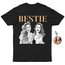 Gift For Bestie,Old Best friends,Gift For Sisters,Non-Eng,Photo - Pencil Sketch (Dark BG),Humorous - Custom Photo White Pencil Sketch Art Bestie Sister Portrait - Personalized T Shirt
