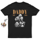 Gift For Father,Gift For Grandpa,Non-Eng,Photo - Pencil Sketch (Dark BG),Proud - Custom Photo White Pencil Sketch Art Daddy Grandpa Est Year - Personalized T Shirt