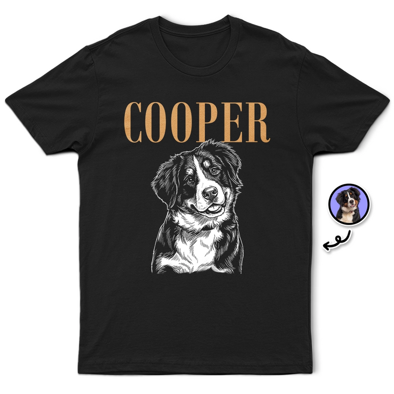 Pet Lovers,Pet Mom,Pet Dad,Dog Lovers,Dog Mom,Dog Dad,Cat Lovers,Cat Mom,Cat Dad,Non-Eng,Photo - Pencil Sketch (Dark BG),Humorous - Custom Photo White Pencil Sketch Art Dog Cat Portrait - Personalized T Shirt