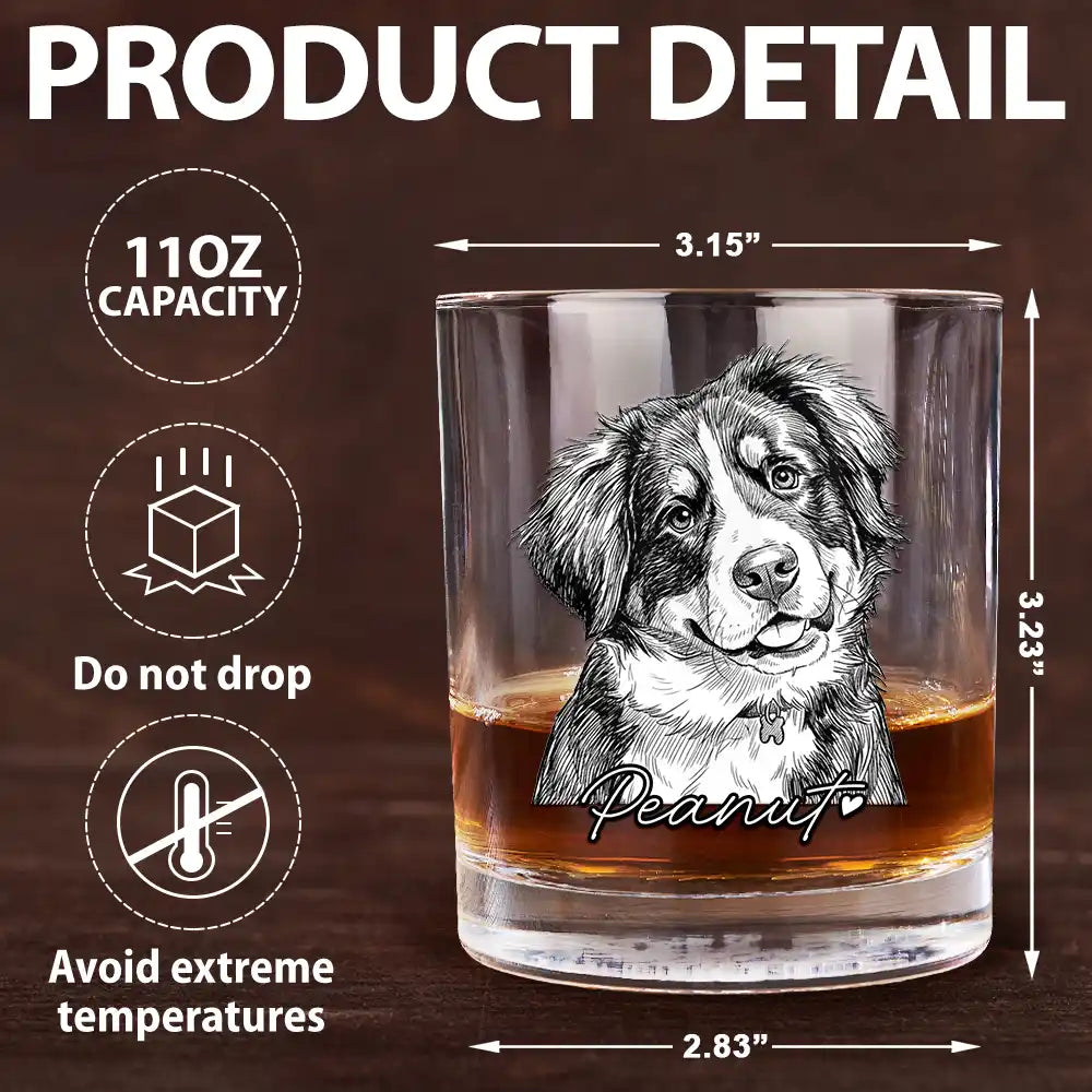 Gift For Father,Gift For Grandpa,Pet Lovers,Pet Mom,Pet Dad,Dog Lovers,Dog Mom,Dog Dad,Cat Lovers,Cat Mom,Cat Dad,Non-Eng,Photo - Pencil Sketch (Dark BG),Humorous - Custom Photo White Pencil Sketch Art Family Dog Cat Portrait - Personalized Whiskey Glass