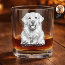 Gift For Father,Gift For Grandpa,Pet Lovers,Pet Mom,Pet Dad,Dog Lovers,Dog Mom,Dog Dad,Cat Lovers,Cat Mom,Cat Dad,Non-Eng,Photo - Pencil Sketch (Dark BG),Humorous - Custom Photo White Pencil Sketch Art Family Dog Cat Portrait - Personalized Whiskey Glass