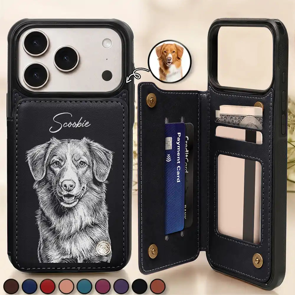 Custom Photo White Pencil Sketch Art For Dog And Cat Lovers - Personalized Leather Flip Wallet Phone Case