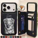 Custom Photo,Art Design,Pet Lovers,Adorable,Photo - Pencil Sketch - Dark BG - Custom Photo White Pencil Sketch Art For Dog And Cat Lovers - Personalized Leather Flip Wallet Phone Case