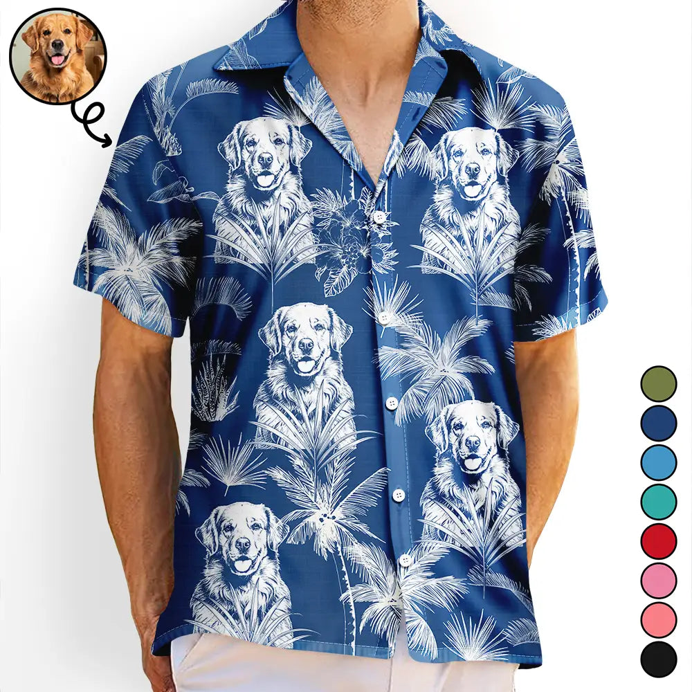 Custom Photo White Pencil Sketch Art Toile De Jouy Pattern Family Pet - Personalized Hawaiian Shirt