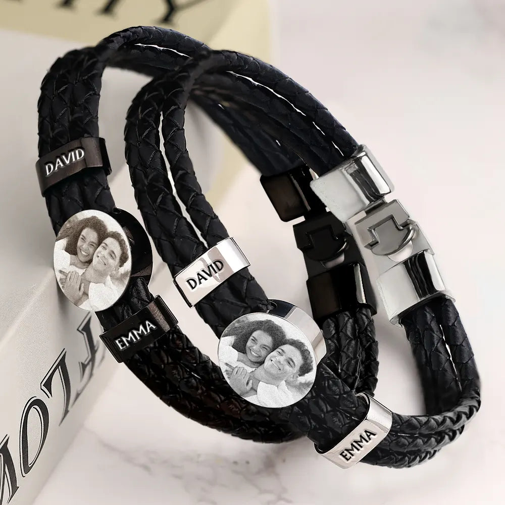 Love, Gift For Couples, Gift For Husband, Gift For Wife, Gift For Boyfriend, Gift For Girlfriend - Custom Photo You And Me We Got This Couple - Personalized Leather Braided Bracelet