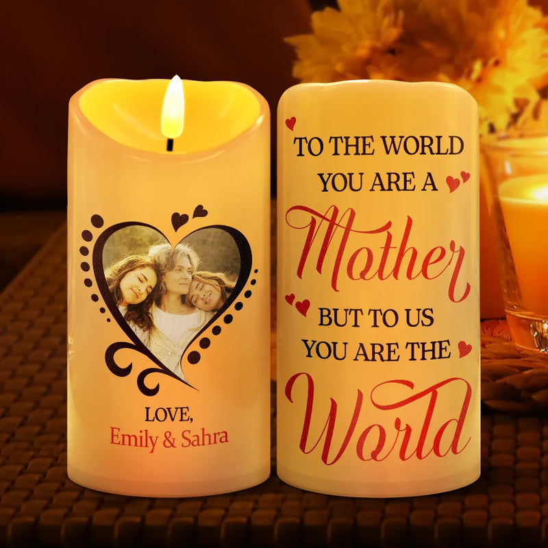 Gift For Women, Gift For Mother, Mom - Daughters (Adult), Christmas, Love, Custom Photo - Custom Photo You Are The World To Me - Personalized Flameless LED Candle