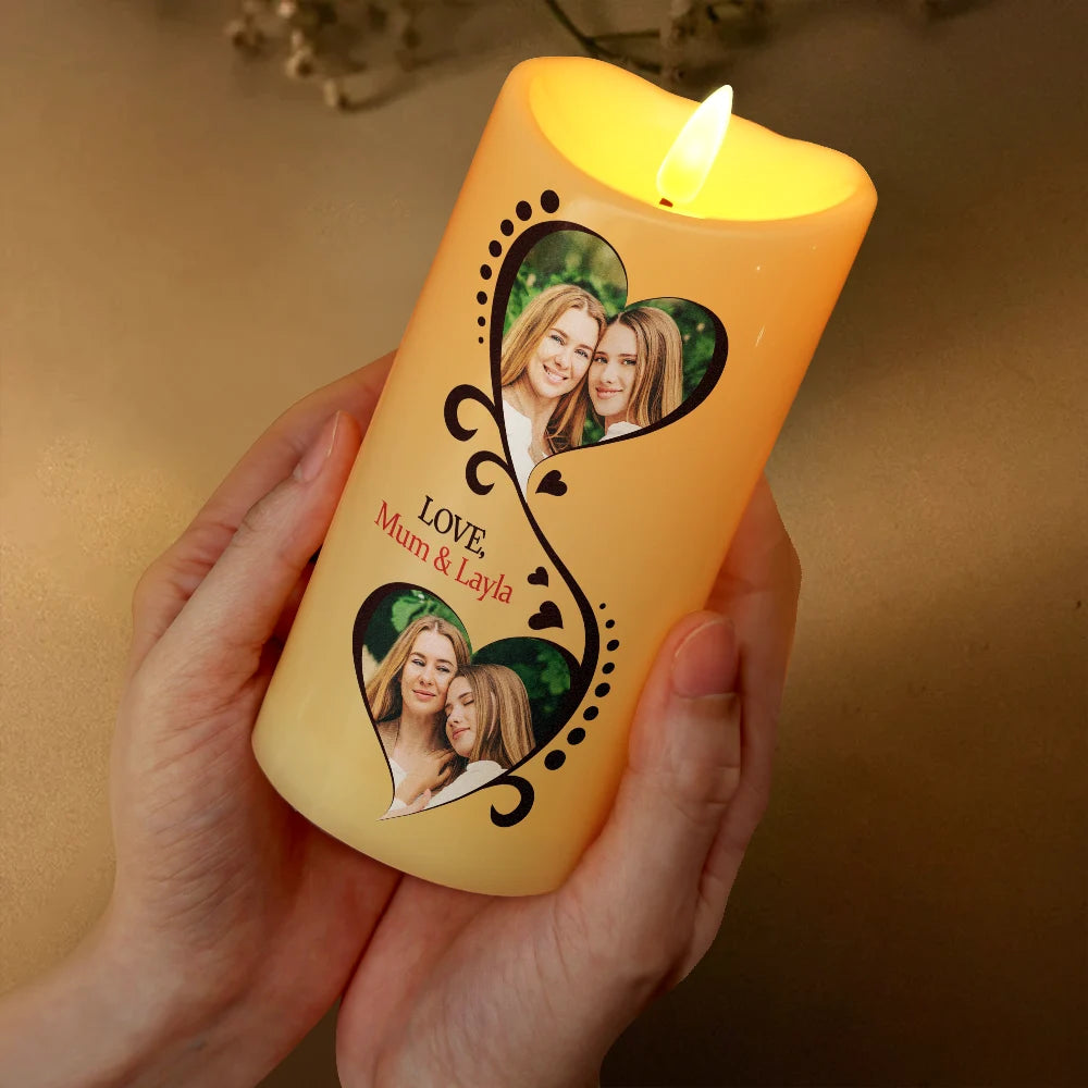 Gift For Women, Gift For Mother, Mom - Daughters (Adult), Christmas, Love, Custom Photo - Custom Photo You Are The World To Me - Personalized Flameless LED Candle